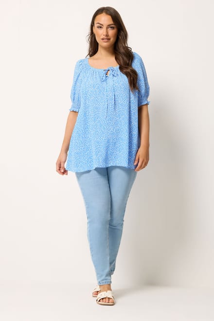 Yours Blauwe Blouse Met Bloemenprint En Striksluiting Size 46