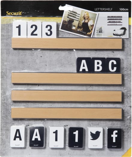 Securit® wandplanken met letters in teakhout