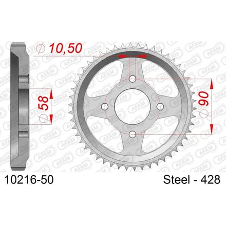 Stalen tandwiel Afam 428 50 dents
