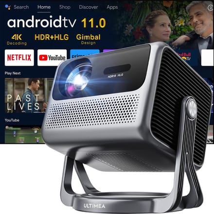 ULTIMEA Smart Beamer met Android TV 11.0 en Netflix, 900 ANSI HDR HLG, 90° Gimbal