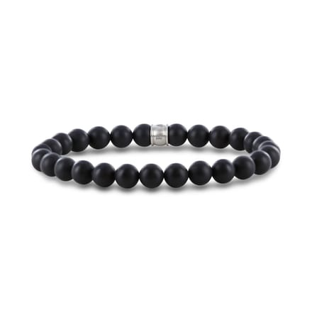 Frank 1967 7FB-0671 Armband Mat Agaat Beads 8mm - 20cm - Staal - Zwart