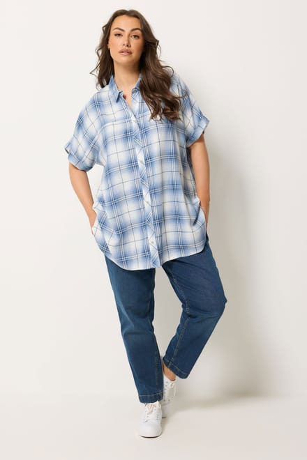 Yours Blauw Geruit Overhemd Size 66-68
