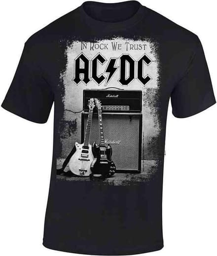 AC/DC Heren Tshirt -S- In Rock We Trust Zwart