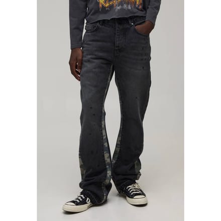 Gewassen Camo Gusset Gestapelde Wijduitlopende Jeans | Washed Black | Size 36R