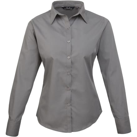 Premier Dames/Dames Popeline Blouse met Lange Mouwen (Donkergrijs)