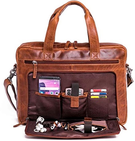Leren laptoptas met schouderriem - Premium rundleer, ideaal voor werk en studie