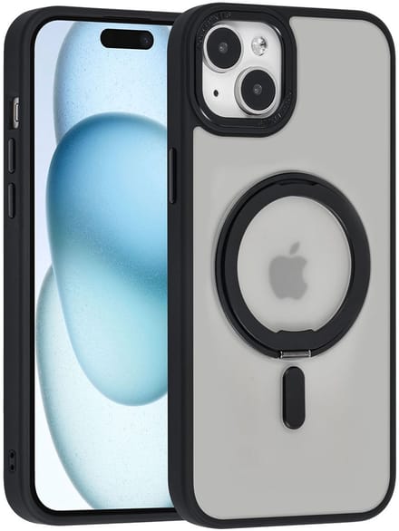 UNIQ Accessory Back Cover - iPhone 15 & 14 Plus - Zwart - MagSafe-ring/kickstand - Valbescherming