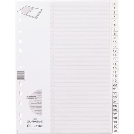 Kunststof tabbladen 1-31 A4 wit