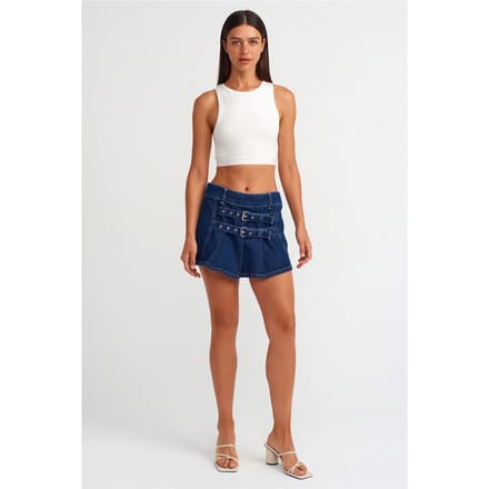 Gesmokt Katoenen Denim Minirok