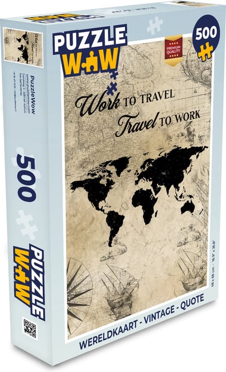 Puzzel Wereldkaart - Vintage - Quote - Legpuzzel - Puzzel 500 stukjes