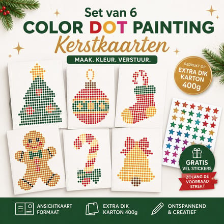 HappyDots Color DOT Painting Kerstkaarten set 001 A6 inclusief stiften set