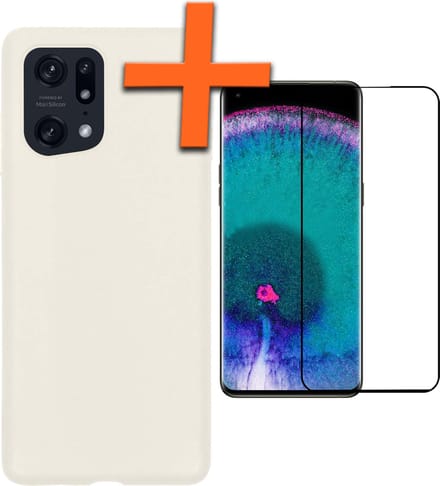 Hoes - Met Screenprotector - Geschikt voor OPPO Find X5 Pro - Sterk & Shockproof - Back Cover - Siliconen Case - Telefoon Hoes - Wit