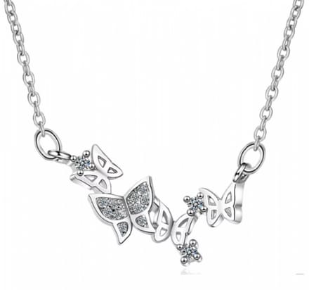 zilveren ketting met vier vlinder strass 44 cm