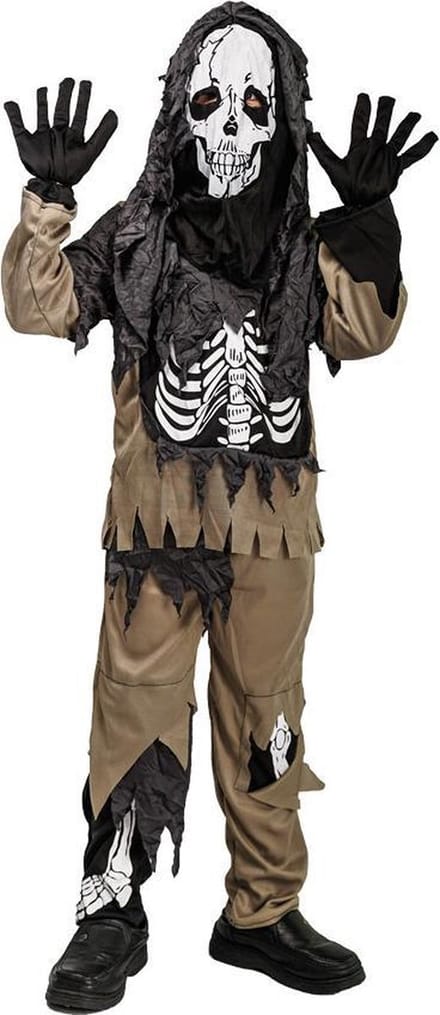 Halloween 4-delig Verkleedpak Kind Zombie Skelet - Maat 135-152