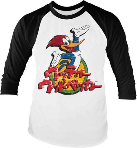 Woody Woodpecker Raglan top -XL- Washed Japanese Logo Wit/Zwart