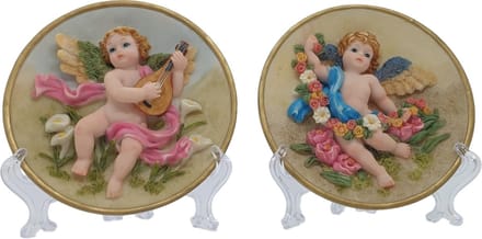 Engel beeldje op bord hangend en staand – set van 2 engelbeeldjes decoratie 14 cm polyresin | GerichteKeuze