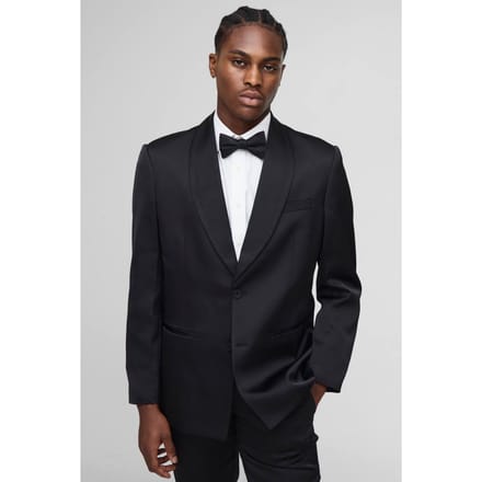 Relaxed Fit Satin Shawl Collar Blazer | Black | Size 48