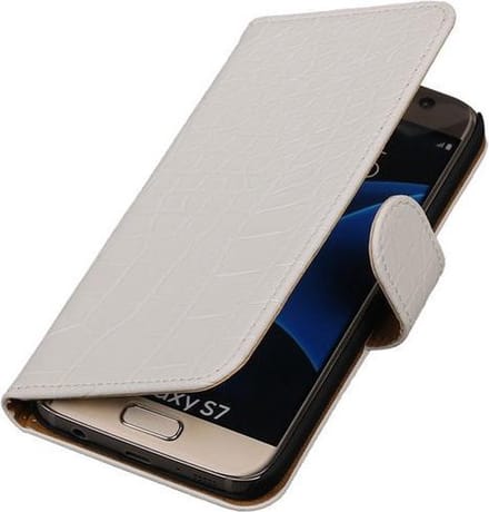 Wit Krokodil Booktype Samsung Galaxy S7 Wallet Cover Hoesje