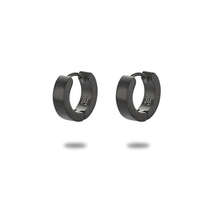Twice As Nice Oorbellen in edelstaal, oorring, 12 mm, mat, zwart