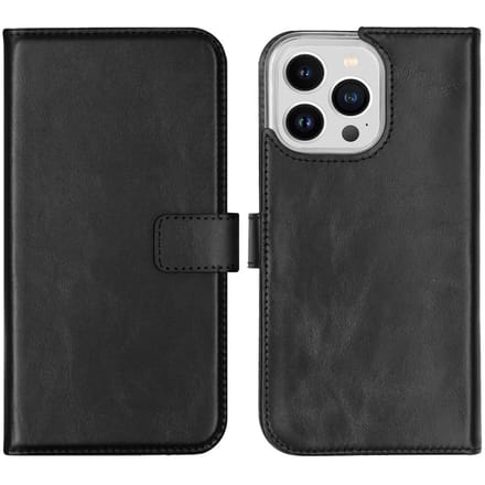 Selencia Hoesje - Geschikt voor Apple iPhone 14 Pro Max - Echt Lederen Bookcase - Zwart