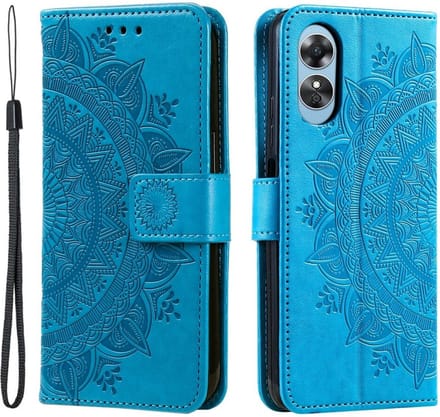 Geschikt voor Oppo A78 Mandala Book Case Hoesje met Pasjeshouder Blauw
