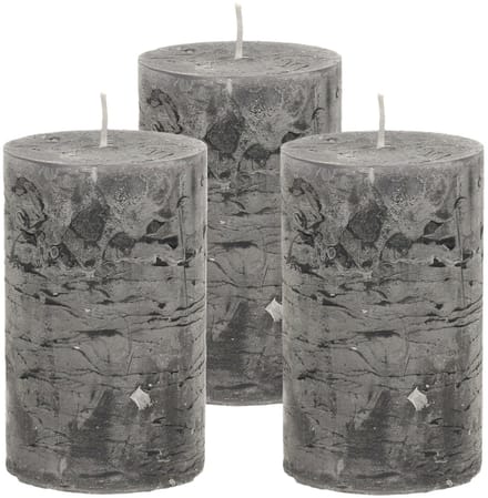 Atmosphera Stompkaars/cilinderkaars - 3x - antraciet - 5 x 8 cm - klein rustiek model
