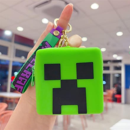 Porte-clés Minecraft en PVC pour enfants, porte-clés en silicone pour sac, sac de rangement pour la monnaie green