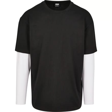 Urban Classics - Oversized Shaped Double Layer Longsleeve shirt - L - Zwart/Wit