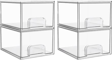 4 stuks stapelbare opbergladen, acrylorganizer met 32 antislipmatten, acrylladeorganizer voor dressoir, badkamer