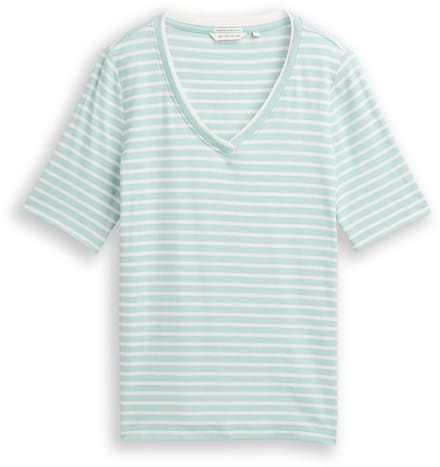 Tom Tailor - Slim fit T-shirt met V-hals - Maat M - blue haze offwhite stripe