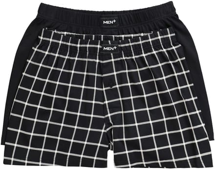 Men Plus - Heren - Boxershorts set van 2 effen/geruit - Zwart - Maat L