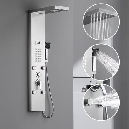 Auralum MAX Douchepaneel Zilver - Regendouche - LCD Temperatuurweergave - Met 3 Waterfuncties - Douche Combinatie Set - Waterbesparend