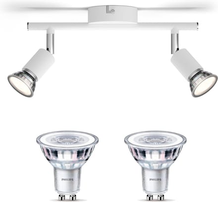 Philips Limbali Opbouwspot (Wit) - Warmwit Licht - Plafondspot met 2 Lichtpunten - GU10 - Niet Dimbaar
