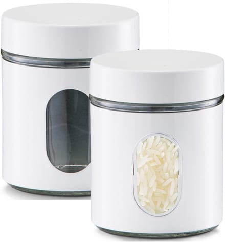 Zeller Voorraadpot - 2x - 600 ml - wit - met venster - luchtdicht - voedsel bus