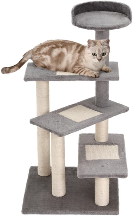 Kletterbaum - 48,5 x 48,5 x 100 cm - Katzenbaum Spielbaum mit Treppe, 5 Schichten - Sisal - Beige & Grau