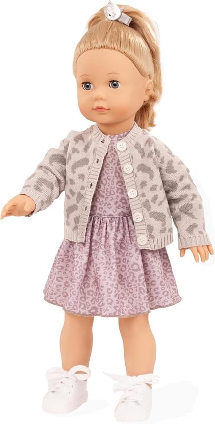Poppenmeisje Jessica - Grote staande pop - Creatief spel - Met slaapogen - 46 cm - Paars grijs