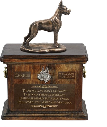 Duitse Dog - persoonlijke urn met beeldje voor hondenas