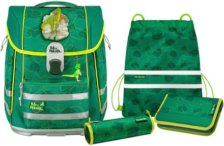 McNeill Schooltas Biggy Schoolbag Set 5-delig Dino Donkergroen Groene