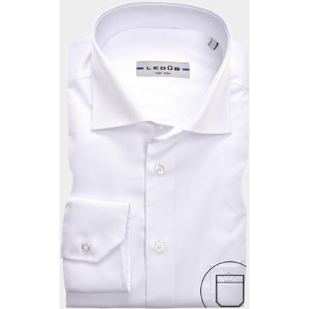 Ledub modern fit overhemd - mouwlengte 7 - wit twill - Strijkvrij - Boordmaat: 46