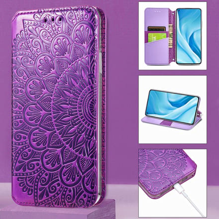 Luxe PU Lederen Blooming Mandala Reliëfpatroon Wallet Case + PMMA Screenprotector voor OnePlus 8 _ Paars