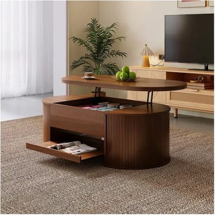 Opklapbare salontafel - Salontafel met uitschuifbare planken en opklapbaar blad - donker hout - voor de woonkamer