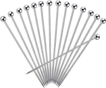 Cuhostki 15Pcs Stainless Steel Reusable Cocktail Picks Silver Set