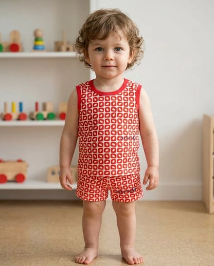 Ducksday - short/pyamashort - unisex - Funky red – 4 jaar – 92/98 - katoen/elastaan