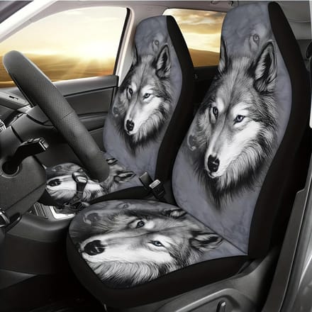1 stuk autostoelhoes met Grote Boze Wolf print Single front seat gray