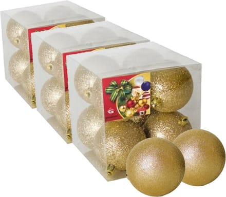 Gerimport Kerstballen 24x goud kunststof glitters - diameter 7 cm - feestelijk - eenvoudig ophangen