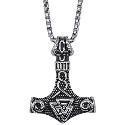 Tesoro Mio Michel – Valknut Viking Hamer - Edelstaal L 60 cm, B 3 mm - Hanger 4.5 x 3.4 cm