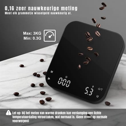 Zyrex® Koffie Weegschaal - Weegschaal - Scale - Max 3000 Gram - Zwart - 18cm x 18cm x 5cm
