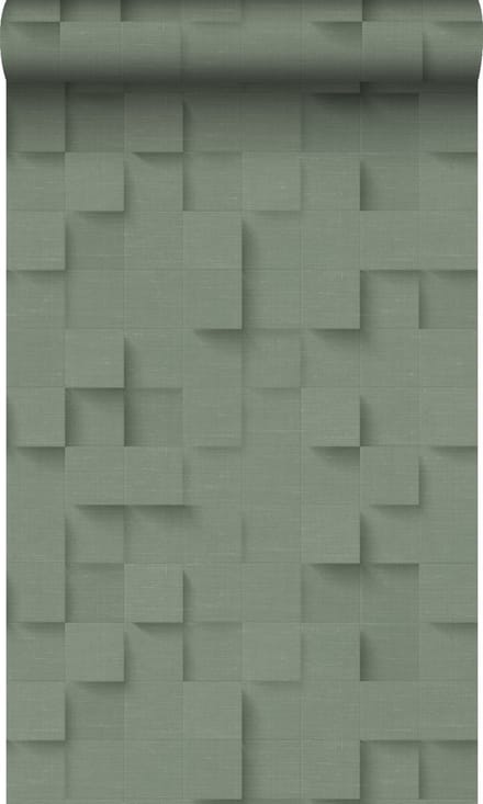 Origin Wallcoverings behang 3D kubussen vergrijsd groen - 50 x 900 cm - 347898