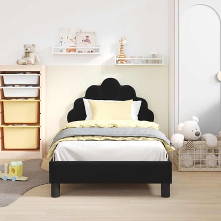 vidaXL - Kinderen - bedframe - met - hoofdboard - Zwart - 80 - x - 160 - cm - Fluweel