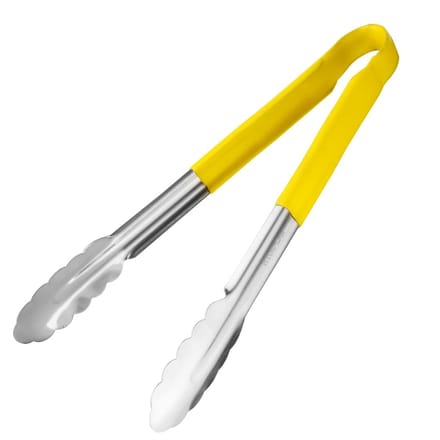 Hygiplas Serveertang / Vleestang - Geel kleurcode - RVS - 30cm - Gladde vorm tegen bacteriën - horeca bbq tang